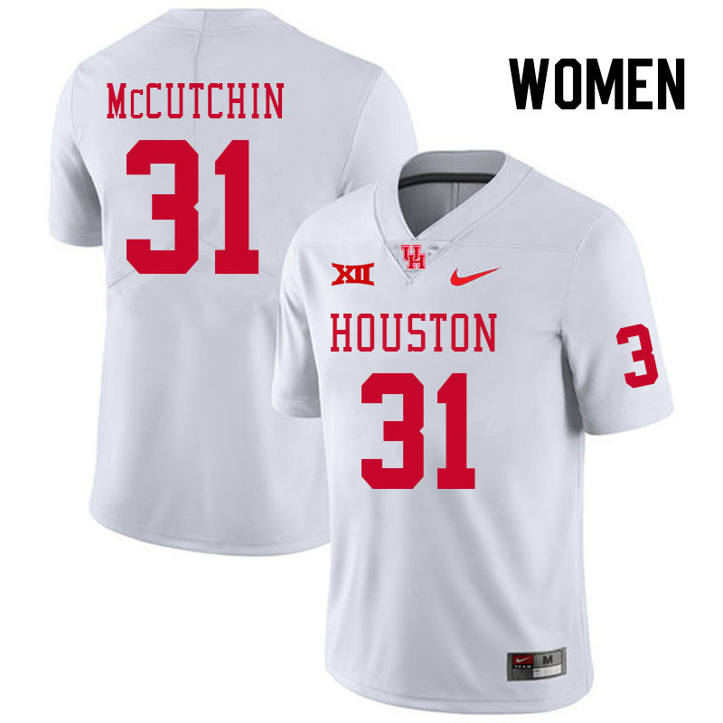 Women #31 Latrell McCutchin Houston Cougars College Football Jerseys Stitched Sale-White - Click Image to Close